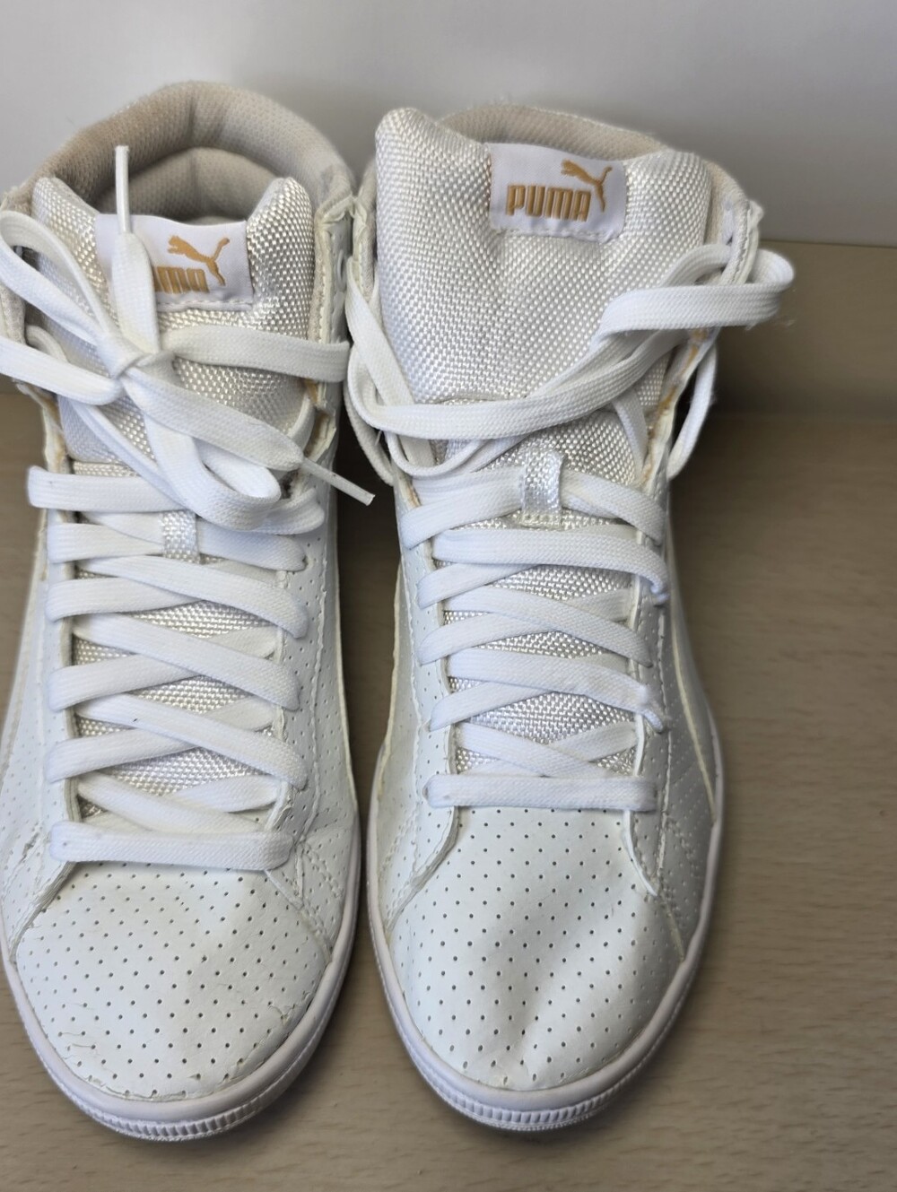 PUMA White High-Top Sneakers Y2K Retro Streetwear Logo Grunge Women 9